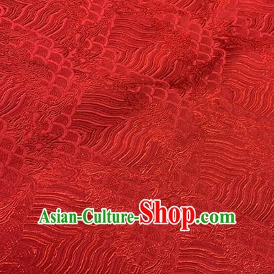 Chinese Classical Sea Wave Pattern Design Red Brocade Fabric Asian Traditional Satin Tang Suit Silk Material