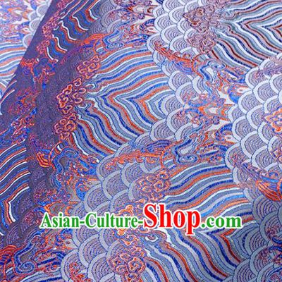 Chinese Classical Sea Wave Pattern Design Blue Brocade Fabric Asian Traditional Satin Tang Suit Silk Material