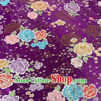 Chinese Classical Peony Plum Pattern Design Purple Brocade Fabric Asian Traditional Satin Tang Suit Silk Material