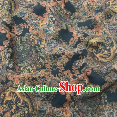 Chinese Classical Phoenix Dragon Pattern Design Black Gambiered Guangdong Gauze Fabric Asian Traditional Cheongsam Silk Material