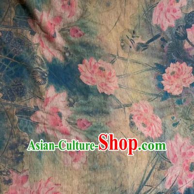 Chinese Classical Lotus Pattern Design Ginger Gambiered Guangdong Gauze Fabric Asian Traditional Cheongsam Silk Material