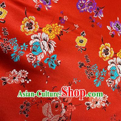 Chinese Classical Twine Tulip Pattern Design Red Brocade Fabric Asian Traditional Satin Tang Suit Silk Material