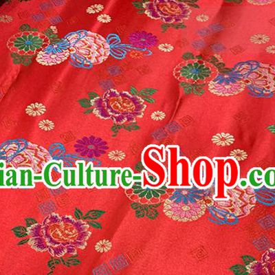 Chinese Classical Peony Daisy Pattern Design Red Brocade Fabric Asian Traditional Satin Tang Suit Silk Material