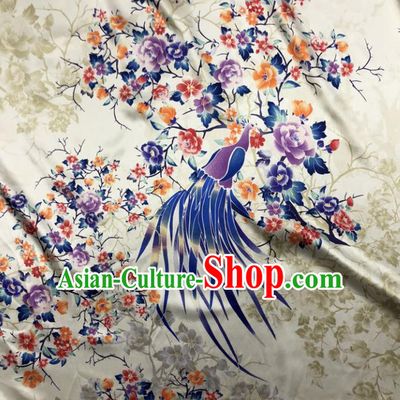 Chinese Classical Peacock Peony Pattern Design Beige Gambiered Guangdong Gauze Fabric Asian Traditional Cheongsam Silk Material