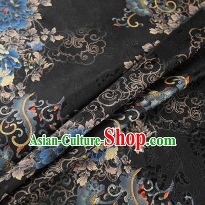 Chinese Classical Peony Pattern Design Black Mulberry Silk Fabric Asian Traditional Cheongsam Silk Material