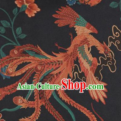 Chinese Classical Phoenix Pattern Design Black Mulberry Silk Fabric Asian Traditional Cheongsam Silk Material