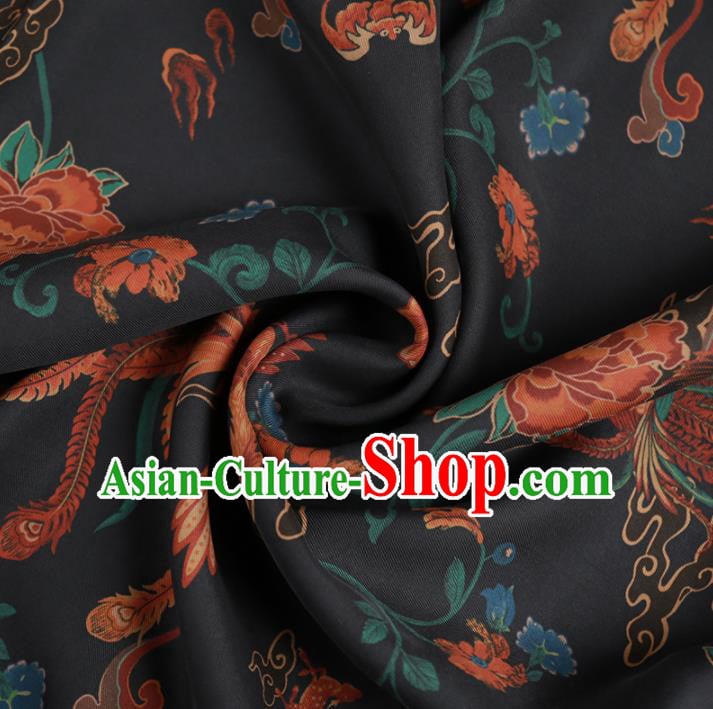 Chinese Classical Phoenix Pattern Design Black Mulberry Silk Fabric Asian Traditional Cheongsam Silk Material Chinese Classical Phoenix Pattern Design Black Mulberry Silk Fabric Asian Traditional Cheongsam Silk Material