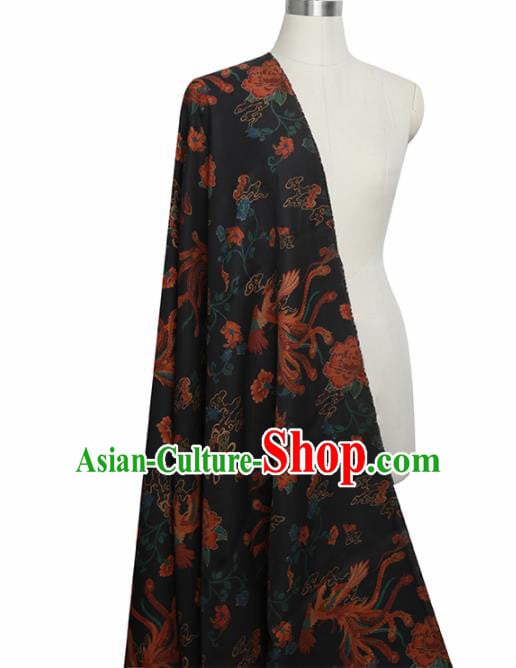 Chinese Classical Phoenix Pattern Design Black Mulberry Silk Fabric Asian Traditional Cheongsam Silk Material Chinese Classical Phoenix Pattern Design Black Mulberry Silk Fabric Asian Traditional Cheongsam Silk Material