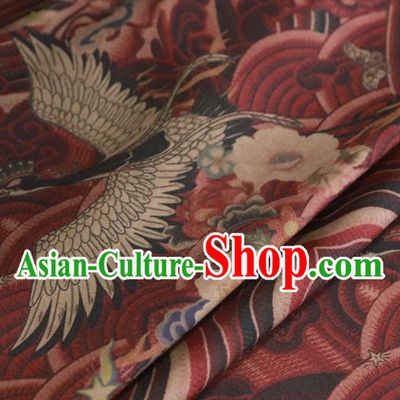 Chinese Classical Wave Crane Pattern Design Dark Red Gambiered Guangdong Gauze Fabric Asian Traditional Cheongsam Silk Material