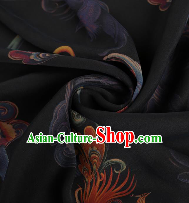 Chinese Classical Phoenix Pattern Design Black Mulberry Silk Fabric Asian Traditional Cheongsam Silk Material Chinese Classical Phoenix Pattern Design Black Mulberry Silk Fabric Asian Traditional Cheongsam Silk Material