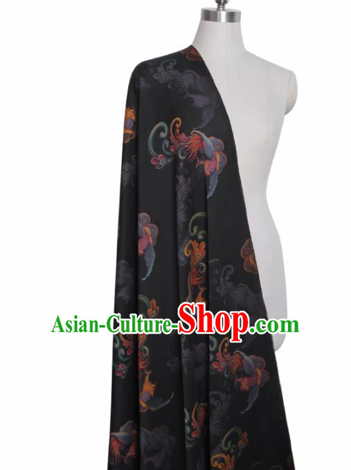 Chinese Classical Phoenix Pattern Design Black Mulberry Silk Fabric Asian Traditional Cheongsam Silk Material Chinese Classical Phoenix Pattern Design Black Mulberry Silk Fabric Asian Traditional Cheongsam Silk Material