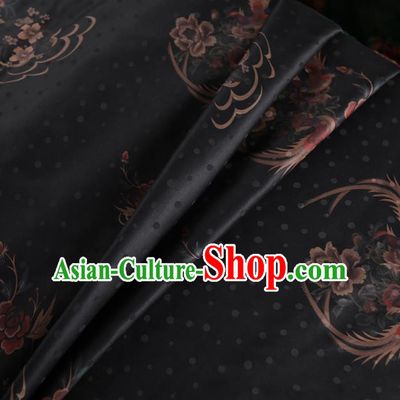 Chinese Classical Phoenix Peony Pattern Design Black Mulberry Silk Fabric Asian Traditional Cheongsam Silk Material