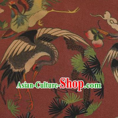Chinese Classical Crane Peony Pattern Design Purplish Red Mulberry Silk Fabric Asian Traditional Cheongsam Silk Material
