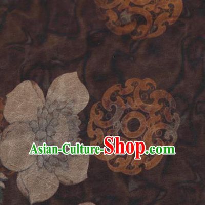 Chinese Classical Lotus Pattern Design Deep Brown Mulberry Silk Fabric Asian Traditional Cheongsam Silk Material