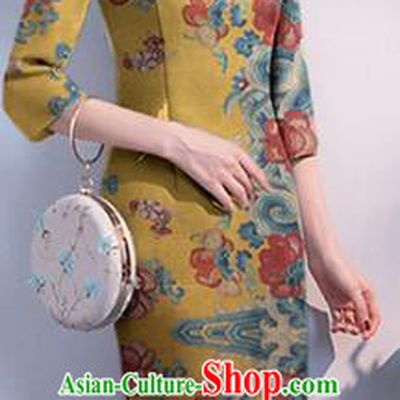 Chinese Classical Peony Pattern Design Yellow Mulberry Silk Fabric Asian Traditional Cheongsam Silk Material