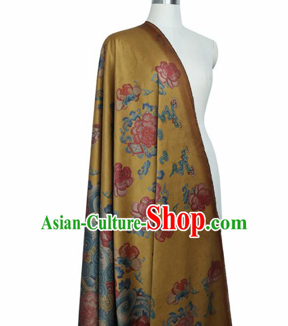 Chinese Classical Peony Pattern Design Yellow Mulberry Silk Fabric Asian Traditional Cheongsam Silk Material Chinese Classical Peony Pattern Design Yellow Mulberry Silk Fabric Asian Traditional Cheongsam Silk Material