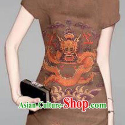 Chinese Classical Dragon Pattern Design Brown Mulberry Silk Fabric Asian Traditional Cheongsam Silk Material