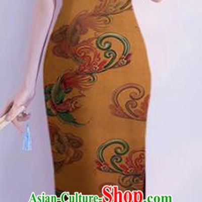 Chinese Classical Orchid Pattern Design Ginger Mulberry Silk Fabric Asian Traditional Cheongsam Silk Material