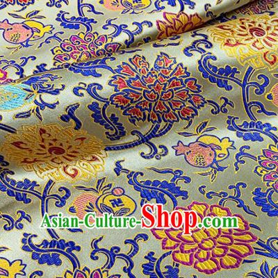 Chinese Classical Lotus Pattern Design Light Golden Brocade Fabric Asian Traditional Satin Tang Suit Silk Material