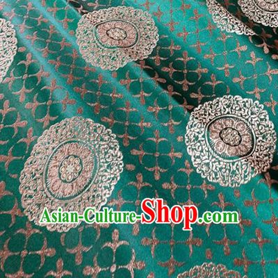 Chinese Classical Round Flowers Pattern Design Green Brocade Fabric Asian Traditional Satin Tang Suit Silk Material