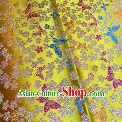 Chinese Classical Butterfly Plum Pattern Design Golden Brocade Fabric Asian Traditional Satin Tang Suit Silk Material