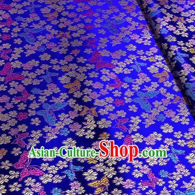 Chinese Classical Butterfly Plum Pattern Design Royalblue Brocade Fabric Asian Traditional Satin Tang Suit Silk Material