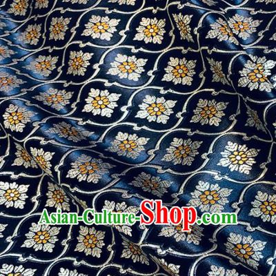 Chinese Classical Royal Lupine Pattern Design Navy Brocade Fabric Asian Traditional Satin Tang Suit Silk Material