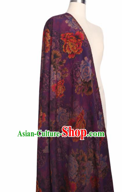 Chinese Classical Peony Pattern Design Purple Mulberry Silk Fabric Asian Traditional Cheongsam Silk Material Chinese Classical Peony Pattern Design Purple Mulberry Silk Fabric Asian Traditional Cheongsam Silk Material