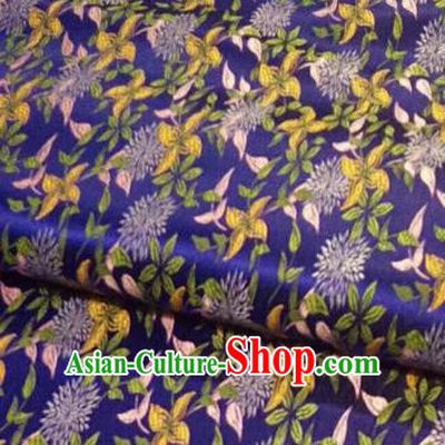 Chinese Classical Royal Flowers Pattern Design Royalblue Brocade Fabric Asian Traditional Satin Tang Suit Silk Material