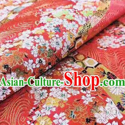 Chinese Classical Royal Cherry Blossom Pattern Design Red Brocade Fabric Asian Traditional Satin Tang Suit Silk Material