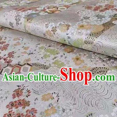 Chinese Classical Royal Cherry Blossom Pattern Design White Brocade Fabric Asian Traditional Satin Tang Suit Silk Material