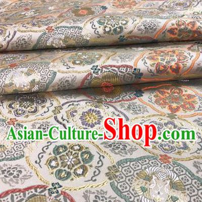 Japanese Kimono Classical Pattern Design Beige Brocade Fabric Asian Traditional Satin Silk Material