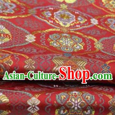 Japanese Kimono Classical Pattern Design Red Brocade Fabric Asian Traditional Satin Silk Material