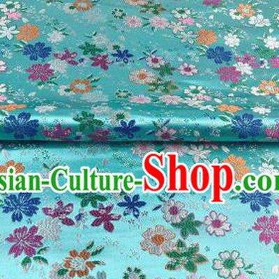 Japanese Kimono Classical Florescence Pattern Design Light Blue Brocade Fabric Asian Traditional Satin Silk Material