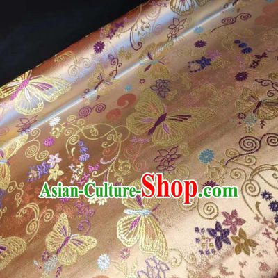 Chinese Classical Royal Butterfly Pattern Design Champagne Brocade Fabric Asian Traditional Satin Tang Suit Silk Material