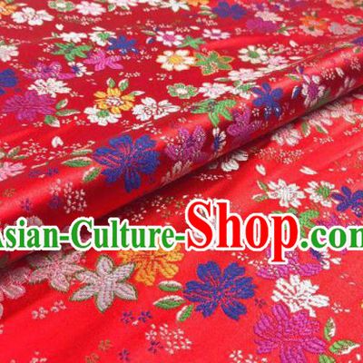 Japanese Kimono Classical Florescence Pattern Design Red Brocade Fabric Asian Traditional Satin Silk Material