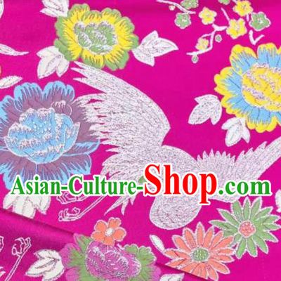 Japanese Kimono Classical Crane Plum Pattern Design Rosy Brocade Fabric Asian Traditional Satin Silk Material