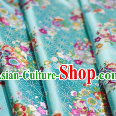 Chinese Classical Flowers Bouquet Pattern Design Blue Brocade Fabric Asian Traditional Satin Silk Material