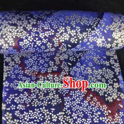 Japanese Classical Sakura Pattern Design Royalblue Brocade Fabric Asian Traditional Satin Kimono Silk Material