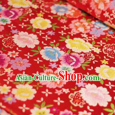Chinese Classical Beautiful Flowers Pattern Design Red Brocade Fabric Asian Traditional Satin Silk Material
