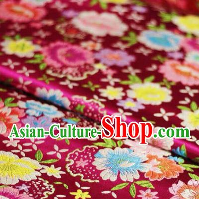 Chinese Classical Beautiful Flowers Pattern Design Rosy Brocade Fabric Asian Traditional Satin Silk Material