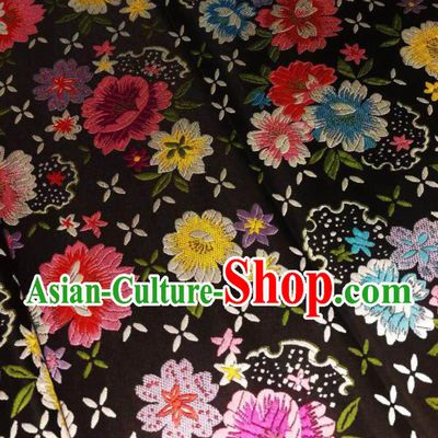 Chinese Classical Beautiful Flowers Pattern Design Black Brocade Fabric Asian Traditional Satin Silk Material