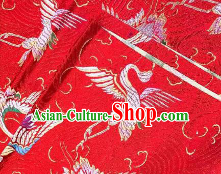 Chinese Classical Royal Cranes Pattern Design Red Brocade Fabric Asian Traditional Satin Silk Material Chinese Classical Royal Cranes Pattern Design Red Brocade Fabric Asian Traditional Satin Silk Material