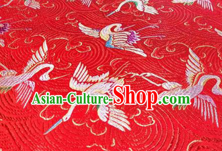 Chinese Classical Royal Cranes Pattern Design Red Brocade Fabric Asian Traditional Satin Silk Material Chinese Classical Royal Cranes Pattern Design Red Brocade Fabric Asian Traditional Satin Silk Material
