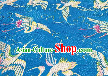 Chinese Classical Royal Cranes Pattern Design Blue Brocade Fabric Asian Traditional Satin Silk Material Chinese Classical Royal Cranes Pattern Design Blue Brocade Fabric Asian Traditional Satin Silk Material