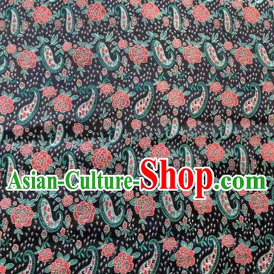 Chinese Classical Loquat Flower Pattern Design Black Brocade Fabric Asian Traditional Satin Silk Material