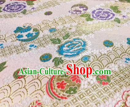 Japanese Classical Peony Pattern Design White Brocade Fabric Asian Traditional Satin Silk Material Japanese Classical Peony Pattern Design White Brocade Fabric Asian Traditional Satin Silk Material
