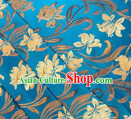 Chinese Classical Timbo Flowers Pattern Design Blue Brocade Fabric Asian Traditional Satin Silk Material Chinese Classical Timbo Flowers Pattern Design Blue Brocade Fabric Asian Traditional Satin Silk Material