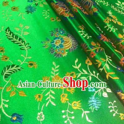 Chinese Classical Chrysanthemum Pattern Design Green Brocade Fabric Asian Traditional Satin Silk Material