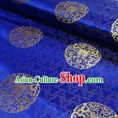 Chinese Royal Pattern Design Royalblue Brocade Fabric Asian Traditional Satin Silk Material